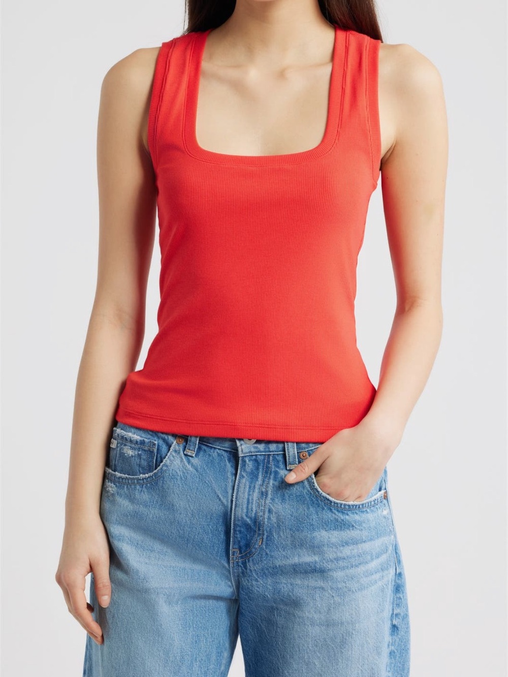 Rails Bright Red Square-Neck Ribbed Tank